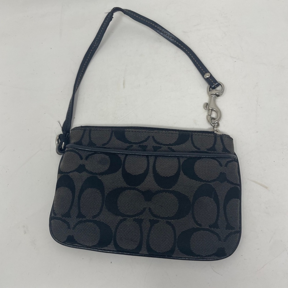 Coach Signature C‎ Monogram Wristlet Black Grey Jacquard Small Bag Pouch